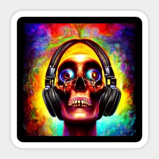 Halloween Skull Listening To Music Sticker